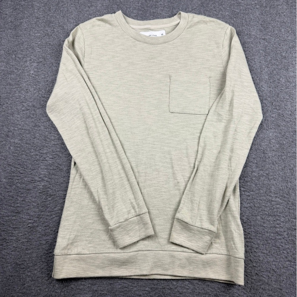 Abercrombie & Fitch Soft Women's XS Tee Long Sleeve Pocket Crewneck Green Slub